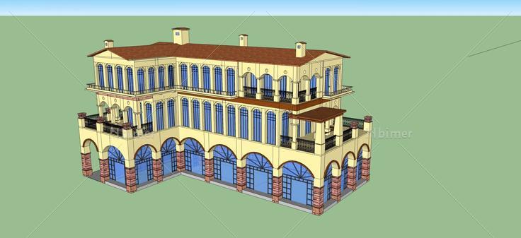 西班牙风格多层商业(59972)su模型下载