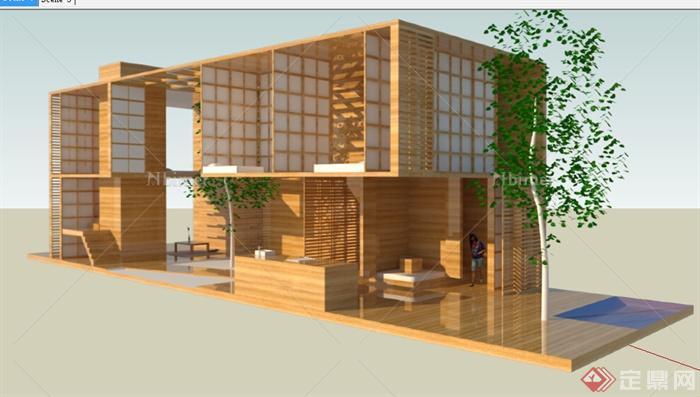 某木质别墅建筑设计SU模型素材