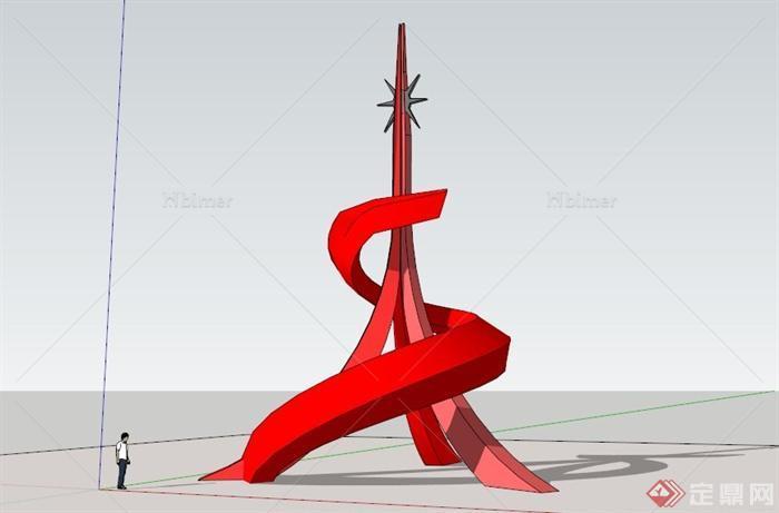 某现代红色塔状抽象雕塑SU模型[原创]