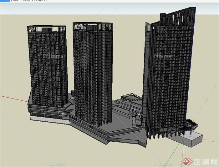 某现代风格详细完整的商业住宅楼综合建筑设计su