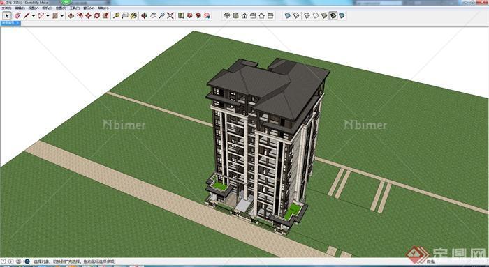 某现代风格住宅建筑设计方案SU模型14