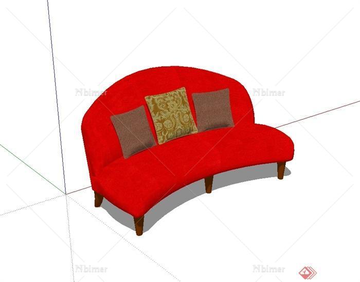 某现代风格详细独特红色沙发设计SU模型[原创]