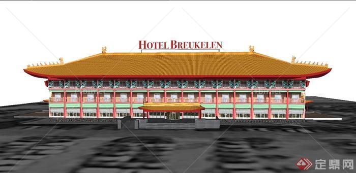 某欧式荷兰风格三层酒店建筑设计SU模型