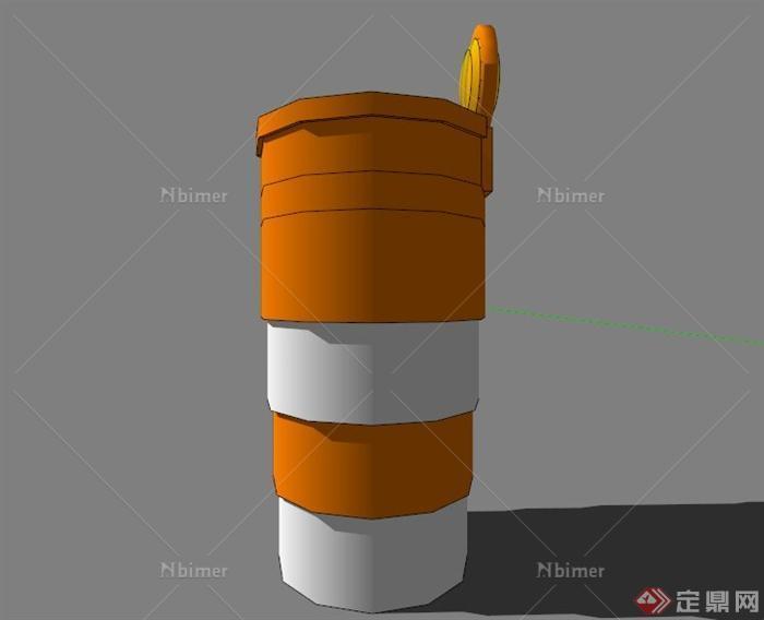 现代简约橙色垃圾桶设计SU模型[原创]