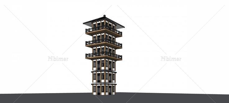 中式塔楼(72083)su模型下载