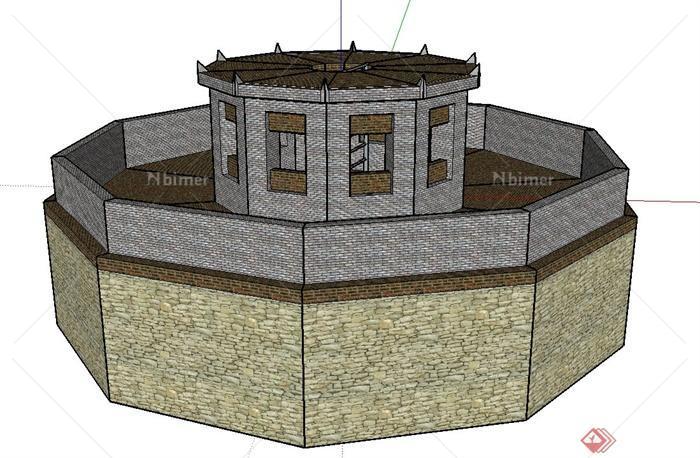 某两层圆形创意工作坊建筑设计SU模型