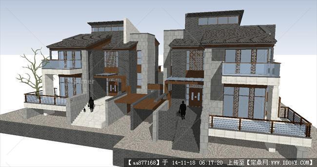 新中式别墅经典建筑方案精细SU设计模型
