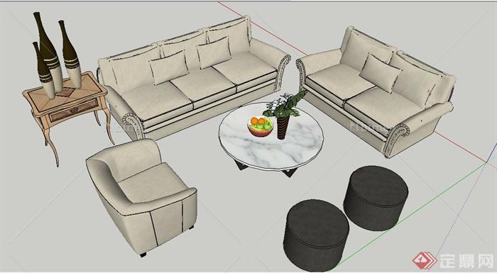 现代简约沙发茶几家具组合su模型