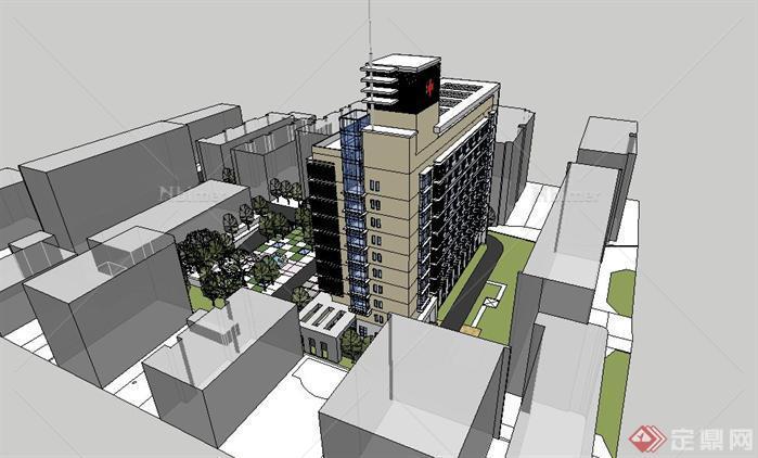 3个医院建筑设计方案su模型