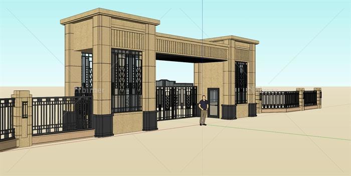 新古典风格详细完整的小区大门入口设计su模型[原