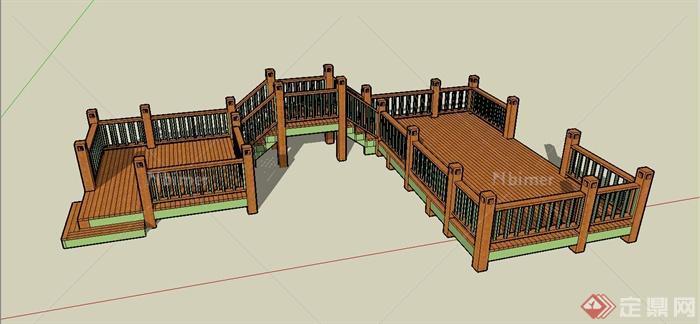 某现代中式风格木质园桥设计SU模型[原创]
