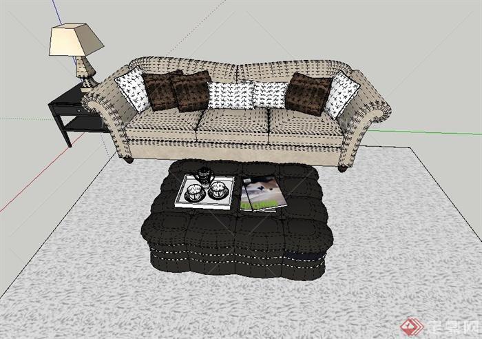 某欧式住宅空间客厅沙发、茶几设计SU模型