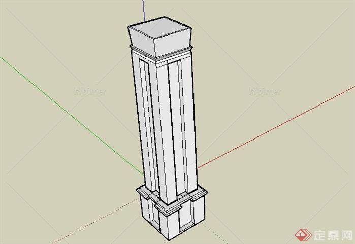 某购物街方形广场柱SketchUp(SU)3D模型