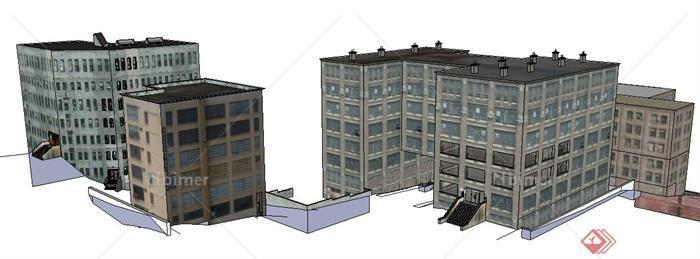 现代多栋小高层办公楼建筑设计su模型