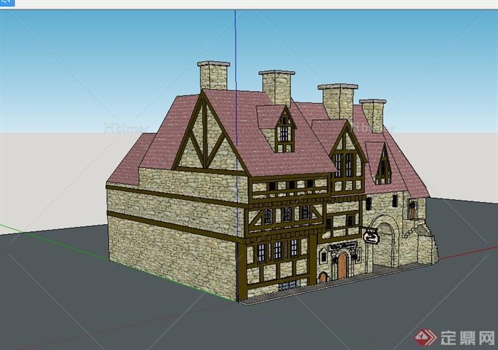英式风格独特详细商业楼建筑设计su模型[原创]