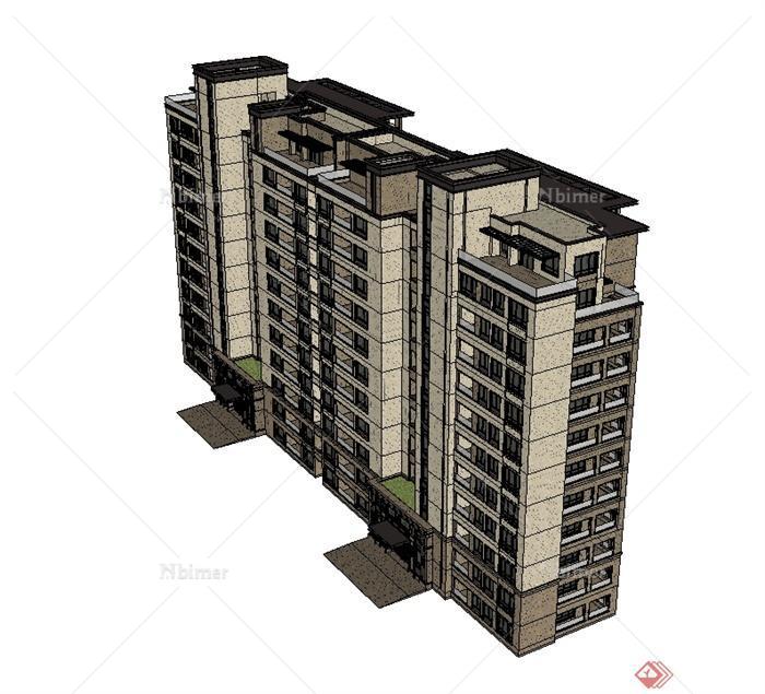 某新古典风格小高层住宅楼建筑设计SU模型[原创]
