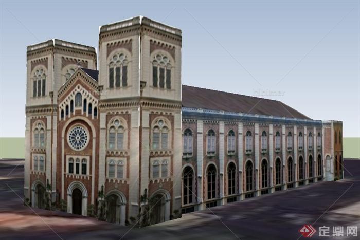 欧式风格二层教堂建筑设计SU模型