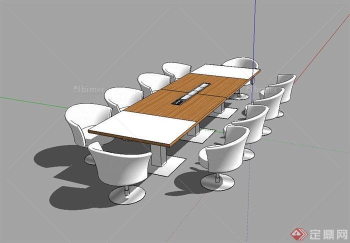 某现代精致会议室桌椅设计su模型[原创]