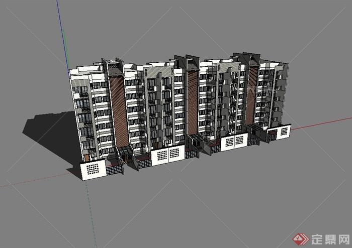 现代风格详细多层居住小区建筑楼设计su模型[原创