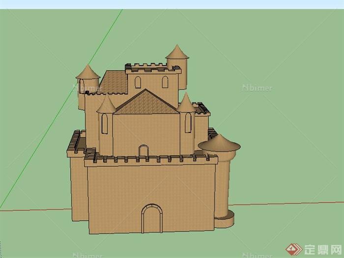 某两层沙制城堡建筑设计SU模型