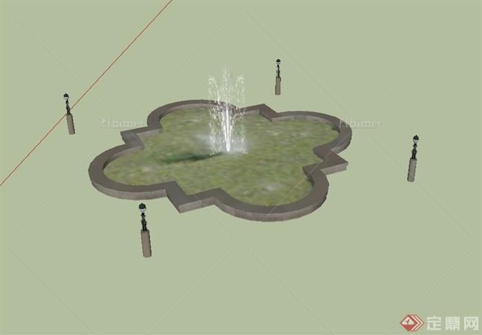 某现代风格独特景观水景喷泉设计SU模型[原创]