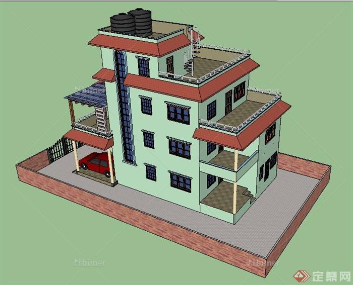 现代中式民居别墅住宅建筑设计SU模型