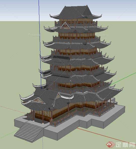 某中式风格寺庙塔楼建筑设计su模型