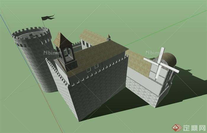 古典欧式城堡建筑设计SU模型