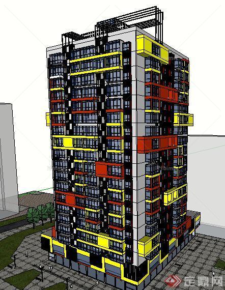 某现代风格商住建筑设计方案SU模型