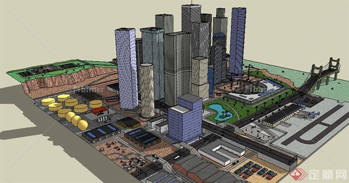 现代城市核心区建筑规划su模型[原创]