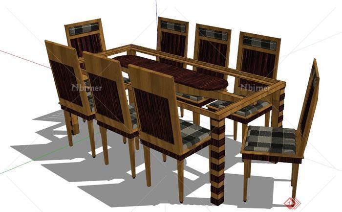 室内装饰八人座餐桌椅su模型