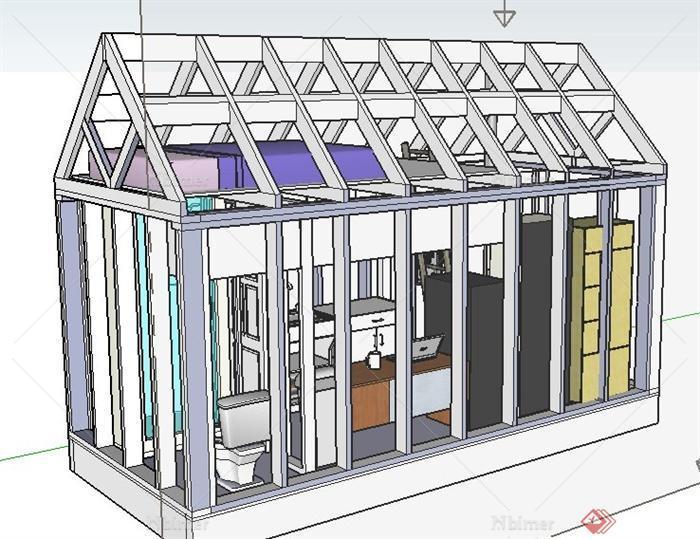 现代风格住宅小屋建筑框架以及室内SU模型