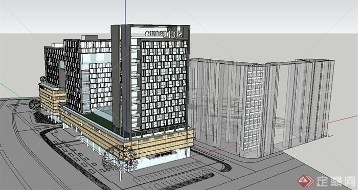 现代某城市酒店与商业综合体建筑设计SU模型[原创