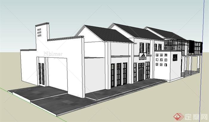 现代中式风格双层商铺建筑设计su模型