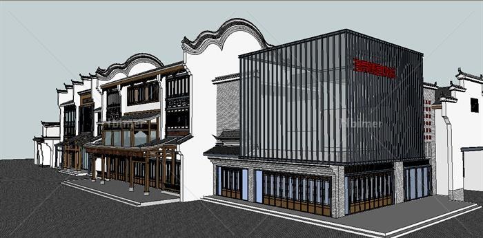 中式风格古镇商业街建筑设计su模型
