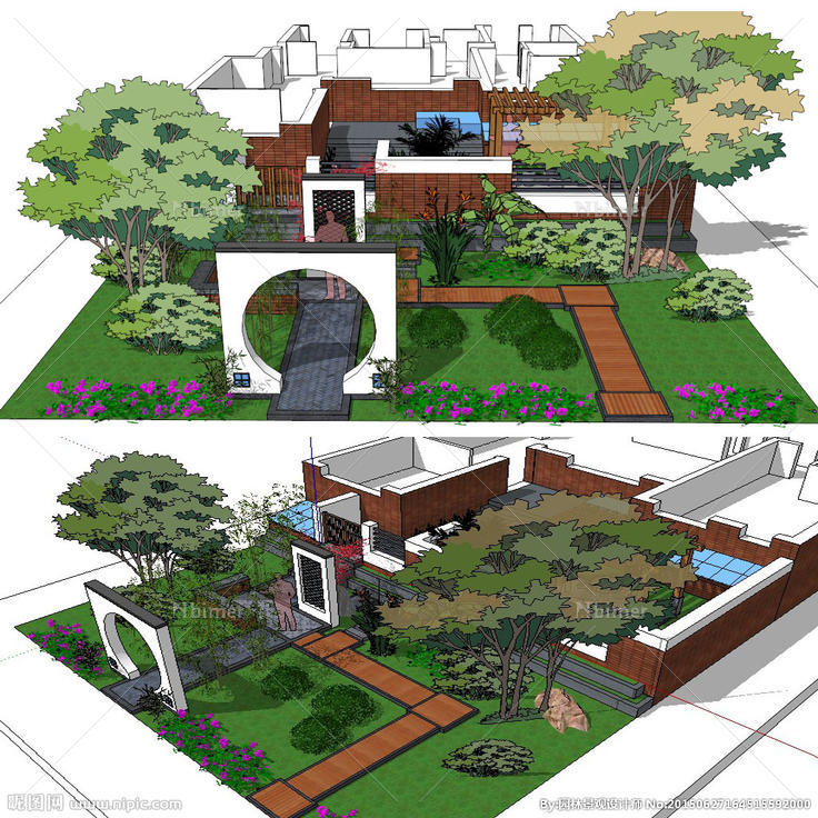别墅庭院景观草图大师SU模型图片