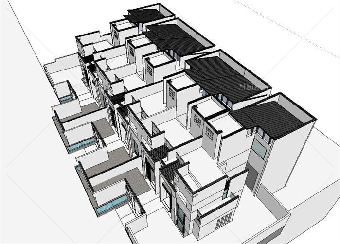 现代中式别墅建筑设计方案（带单体SU＋CAD总平面