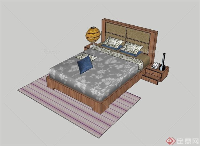 现代风格住宅卧室双人床设计su模型
