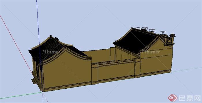 某古典中式琅瑚街单层建筑设计SU模型