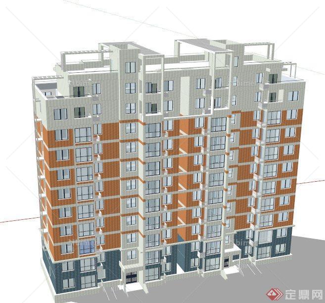 现代双拼住宅建筑设计SU模型