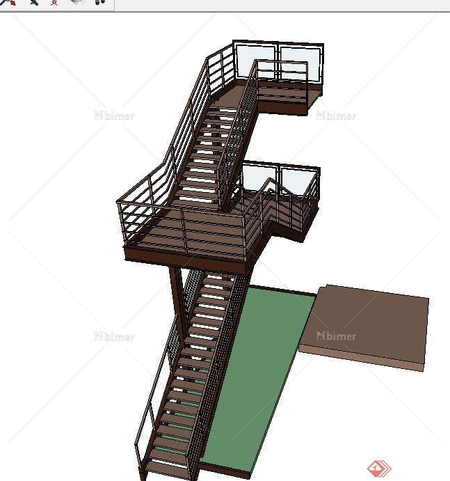 两层建筑节点楼梯设计SU模型