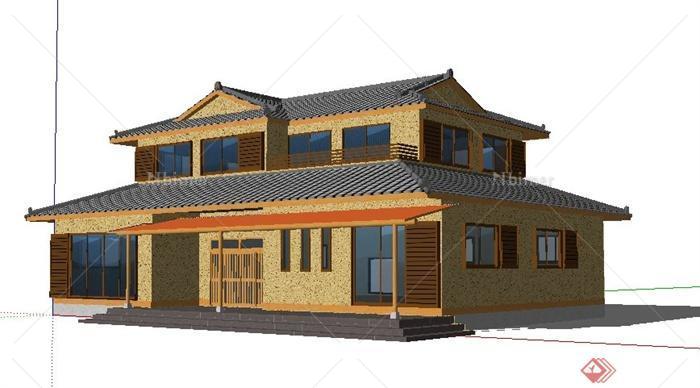 现代中式民居民宅建筑设计su模型[原创]