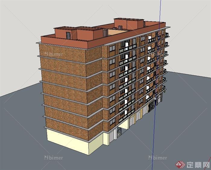 现代小高层住宅公寓设计su模型[原创]
