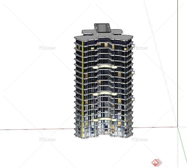 某现代风格18层办公建筑设计SU模型