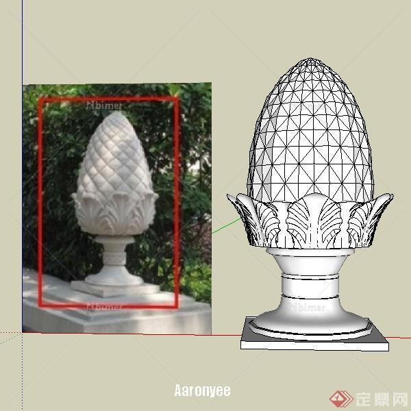 一个3D景观小品雕塑花钵SU模型素材