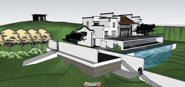 中式徽派建筑别墅SU模型