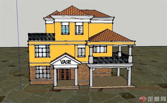 某现代风格两层黄色别墅建筑设计SU模型
