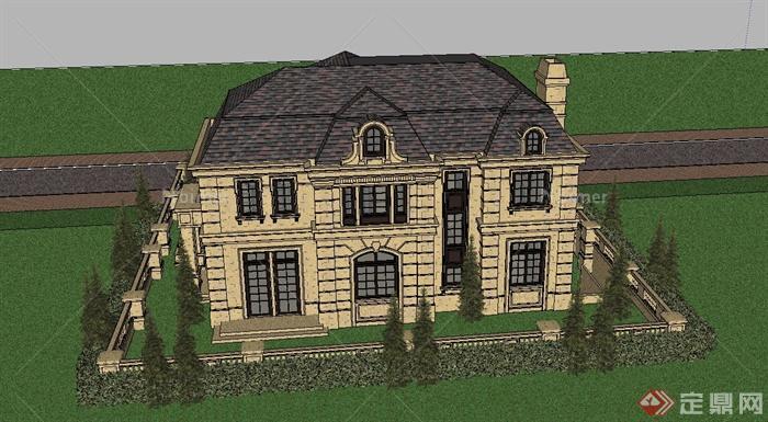 某两层美式别墅建筑设计SU模型