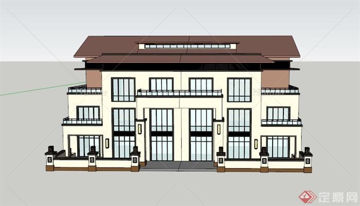 某三层新古典别墅建筑设计SU模型