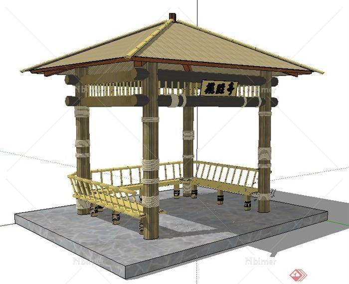 中式风格景观竹亭设计su模型